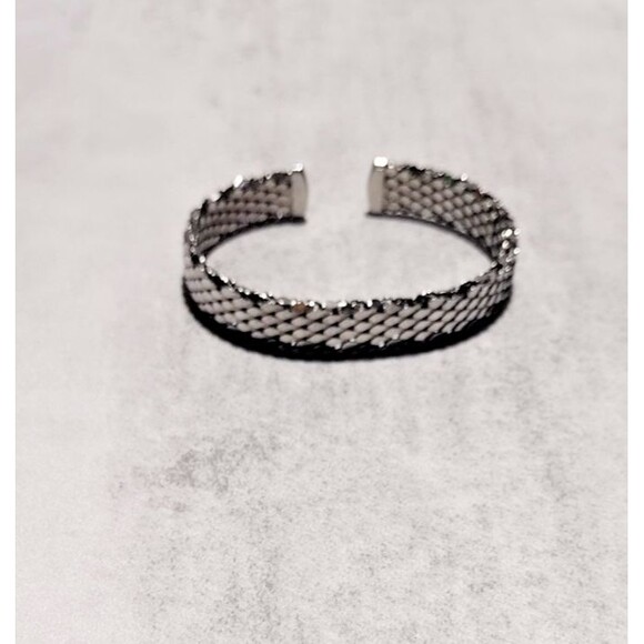 Womens Adjustable Open Cuff Bracelet Woven Mesh Silver Tone - Picture 3 of 4